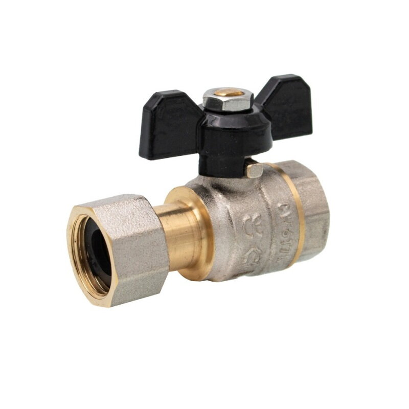 Mosadzný guľový ventil 1" FF so šróbením, motýľ (ERMETIQ)