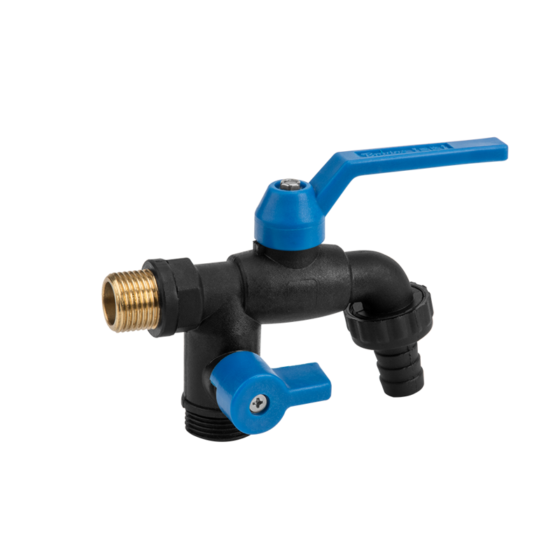 Plastový záhradný 2-vývodový ventil BLACK RAVEN 1/2” - nylon/mosadz