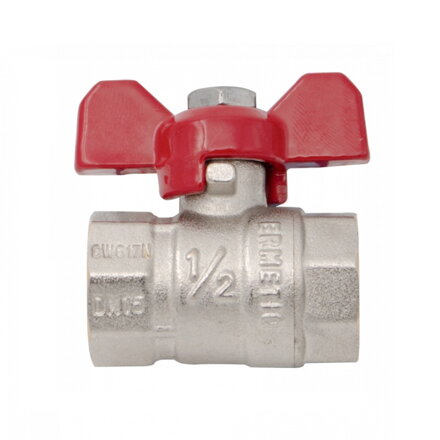 Mosadzný guľový ventil 3/8" FF, motýľ (ERMETIQ)